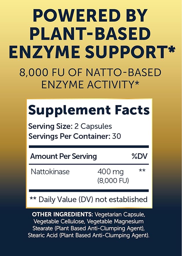 Lunakai USA Made Nattokinase Supplement – 400mg Natto Enzyme 8000 FU per Serving – Heart &amp Circulation Support – Non-GMO 60ct 4000 FU Capsule