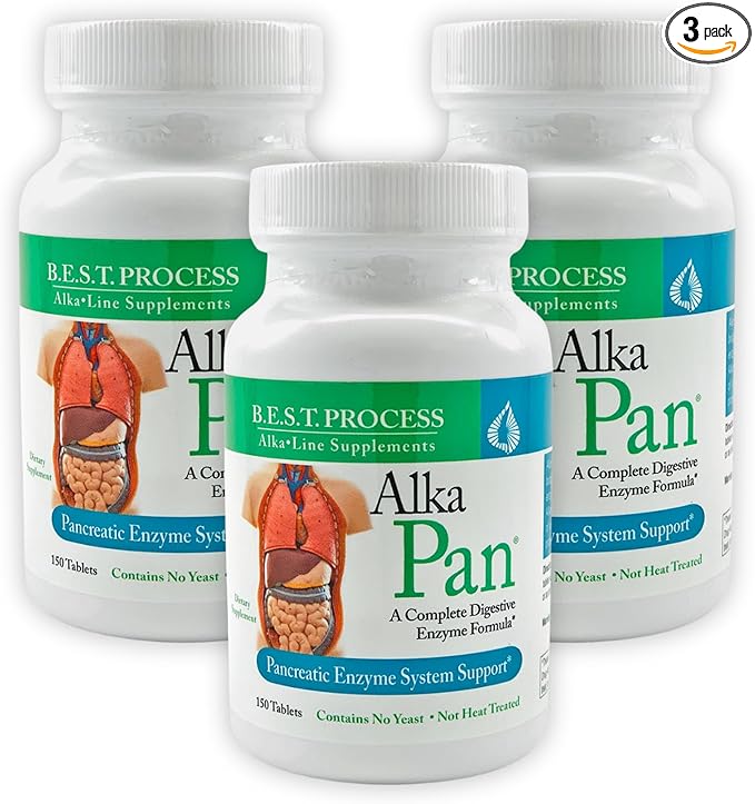 Alka•Pan (3 Pack) Best Process Alkaline — Natural Digestive Supplement — Pancreatic Enzymes with Antioxidant-Rich Superfoods &amp Digestive Herbs