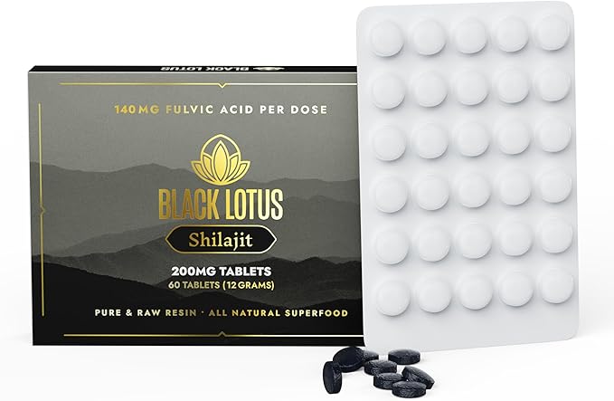 Black Lotus Shilajit Resin Tablets 60 Count 200mg Each 100% Pure Natural Shilajit for Men &amp Women with Amino Acids 140mg Fulvic Acid 85 Ionic Trace Minerals for Immune Support Focus Energy