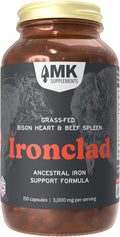 MK Supplements IRONCLAD | Beef Spleen &amp Bison Heart Capsules | ~58% DV Heme Iron + CoQ10 | No GI Distress | Freeze-Dried | 150 Capsules