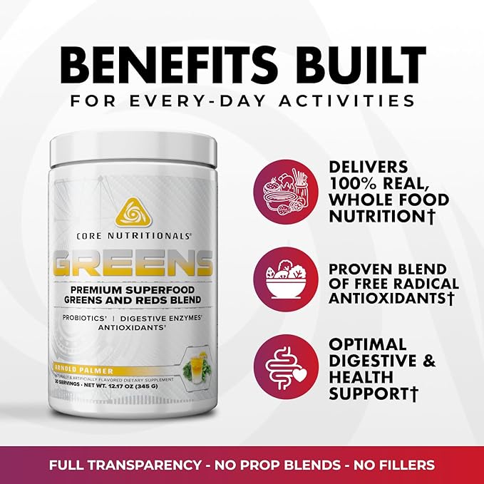 Core Nutritionals Greens | Premium Superfood Reds &amp Greens Blend | 5 Billion CFU Probiotics Digestive Enzymes &amp Antioxidants | 30 Servings (Chocolate Decadence)
