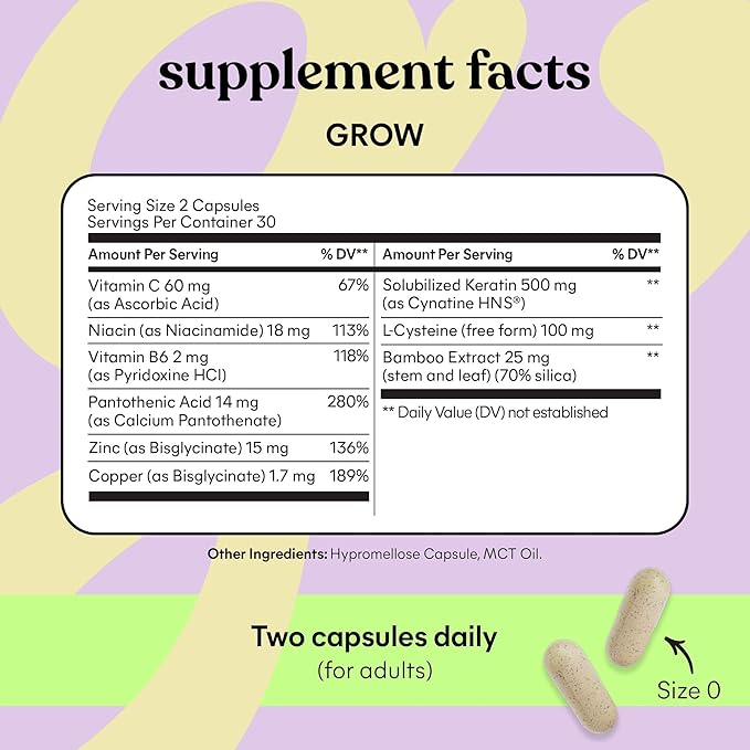 Lemme Grow Hair Growth Supplement for Women Clinically Proven Keratin Complex for Visibly Thicker Hair and Scalp Coverage Reduced Shedding Nourish Thinning Hair - 1 Month Supply