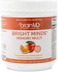 BRAINMD Dr Amen BRIGHT MINDS Memory Multi Orange Mango Flavor - 5.4 oz Powder - Multivitamin &amp Memory Support - Gluten Free Sugar Free - 30 Servings