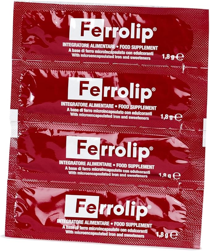 Ferrolip Iron Supplement for Women Men and Kids (20 Lemon Flavored Soluble Sachets) - Gastrointestinal Comfort and No Metallic Taste - Vegan and Gluten Free