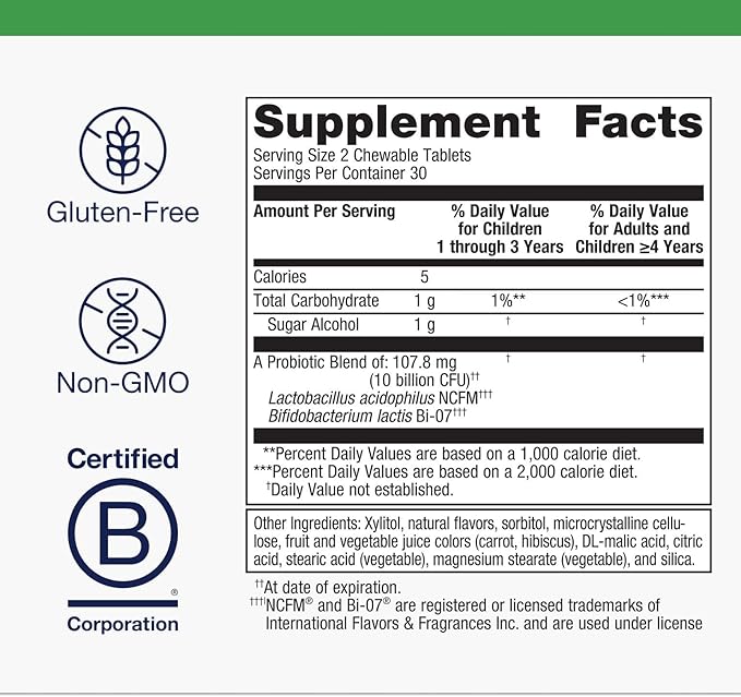 Metagenics UltraFlora Kids Probiotic - 10 Billion CFU - Children's Probiotic Blend - Digestive Health &amp Immune Health* - for Ages 3 &amp Up - 60 Tablets