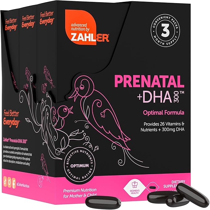 Zahler Prenatal Vitamin with DHA &amp Folate - DHA Supplements &amp Prenatal Multivitamin for Mother and Child - Kosher Prenatal DHA Prenatal Vitamins with Iron Pre Natal Softgels (180 Count (Pack