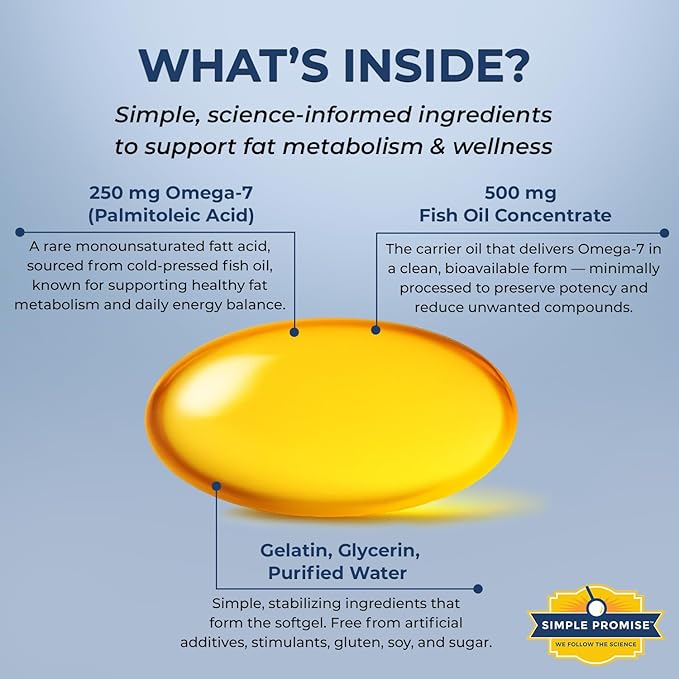 Simple Promise Ultra Omega Burn - Omega-7 Supplement with Pure Palmitoleic Acid - Fish Oil for Metabolism Weight Support &amp Cardiovascular Health - Healthy Heart Support for Men &amp Women | 30 S