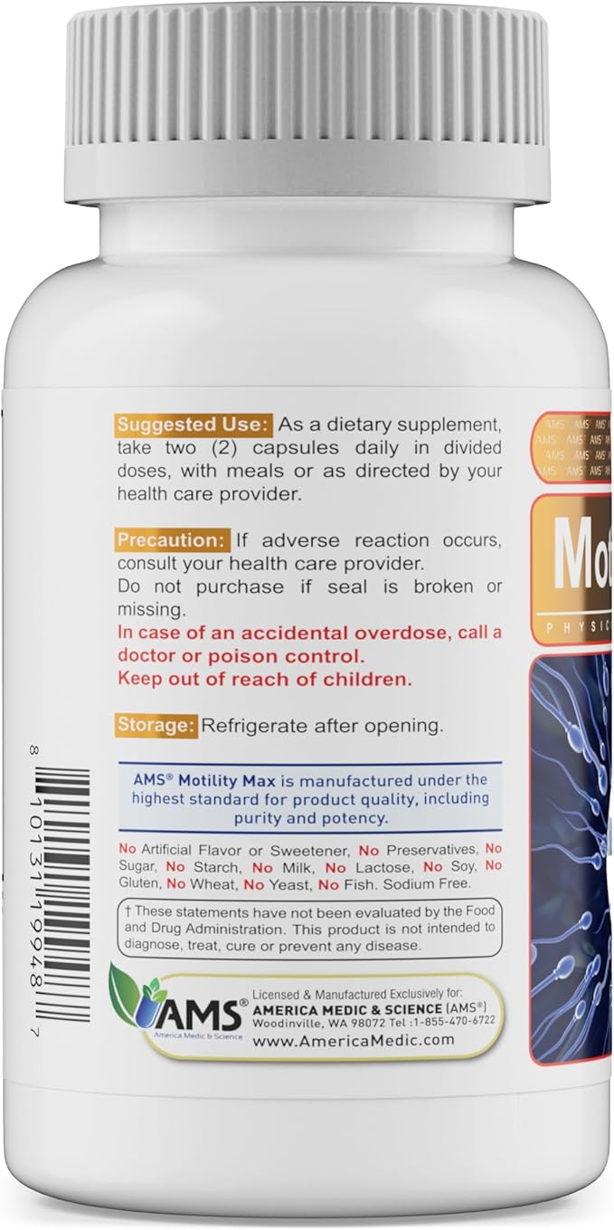 Motility Max – Supports Sperm Motility &amp Reproductive Health Promotes Healthy Blood Flow Libido &amp Testosterone Levels Antioxidant Formula with L-Arginine L-Carnitine &amp Essential Nutrient