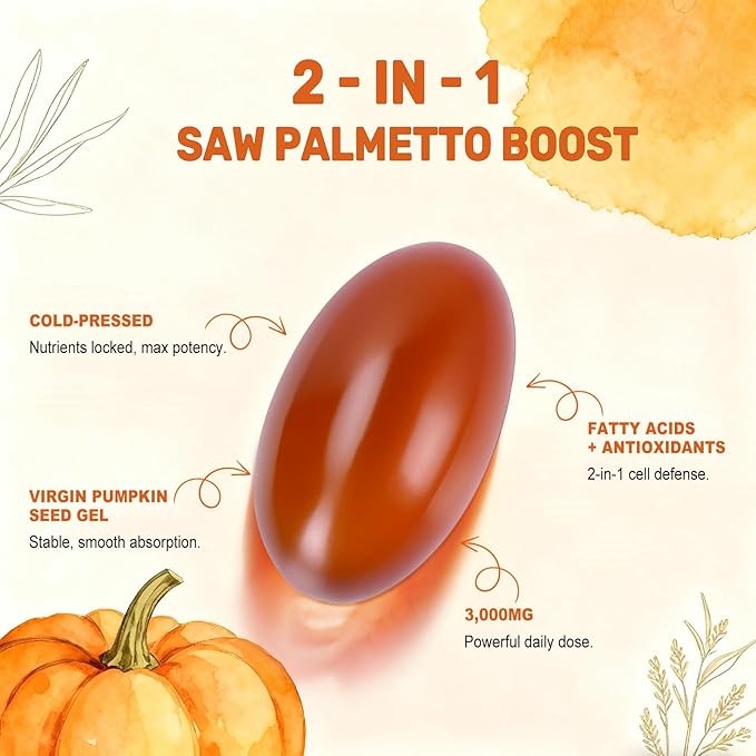 Pumpkin Seed Oil with Saw Palmetto Capsules 3000mg/serving 300/600 Softgels | Cold Pressed Pure Virgin Oil Essential Fatty Acids &amp Phytosterols | Supports Hair Urinary Bladder &amp Prostate
