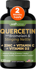Quercetin with Vitamin C and Zinc - Nettle Quercetin - Quercetin 500mg - Quercetin with Bromelain - Zinc Quercetin + Vitamin D3 - 120 Veggie Caps - (Non-GMO Gluten-Free Vegan) - 2 Month Supply