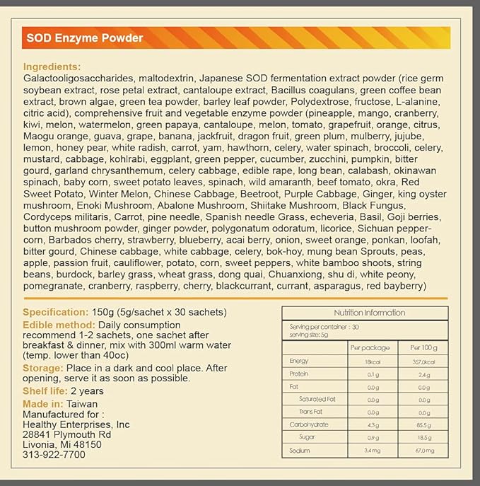 Sod Enzyme Powder | Sod Enzyme Powder Sachets | Active Antioxidant Enzymes Scavenges Superoxide Free Radical