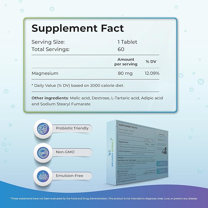 Wellness Extract H2 Molecular Hydrogen Water Tablets with effervescent Technology for Healthy Hydration Optimal Energy and Metabolism Support 8 PPM. (60 Unflavored)