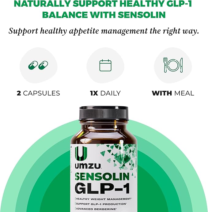 UMZU Sensolin GLP-1 Support Supplement – 30 Day Supply – with Dihydroberberine Ceylon Cinnamon Chromium &amp Biotin – Supports Metabolic Function Focus &amp Energy Balance