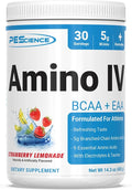 PEScience Amino IV BCAA &amp EAA Powder Essential Amino Acids Taurine Electrolytes for Hydration and Muscle Recovery Sugar Free for Men &amp Women Post Workout - Strawberry Lemonade 30 Serving