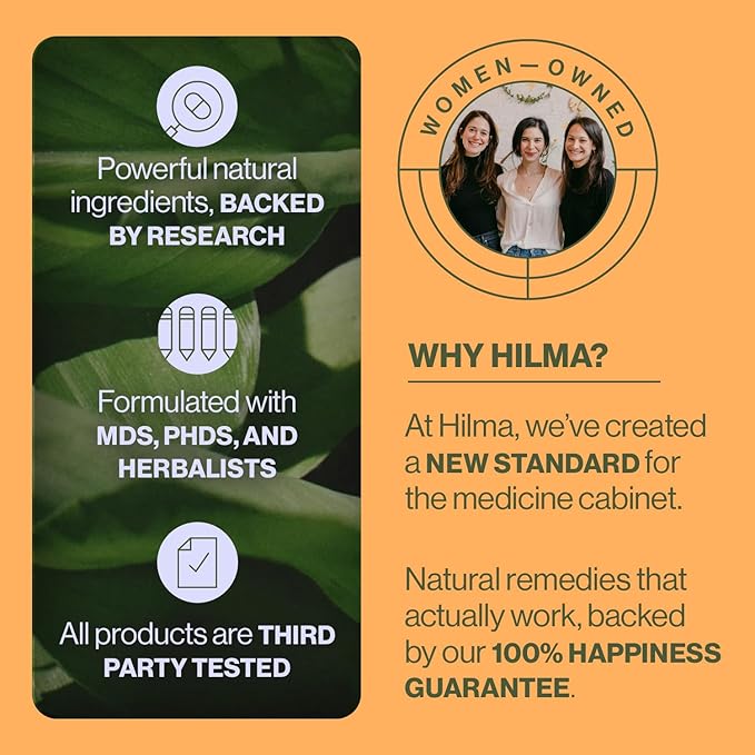 Hilma Natural Gas and Bloating Relief with Lemon Balm Fennel &amp Peppermint Leaf Doctor Formulated with Organic Ingredients 100 Vegan Capsules