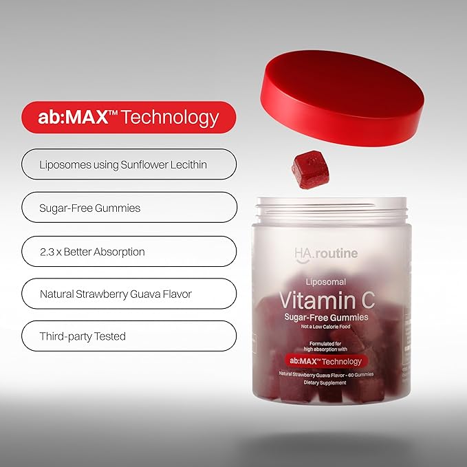 Haroutine Liposomal Vitamin C Sugar-Free Gummies - 500mg 60 Gummies 30 Servings Immunity Booster Collagen Support Antioxidant Eco-Friendly Jar- Strawberry Guava Flavor