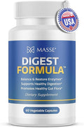 MASSE' Digest Formula Supplement Enzyme Boost Capsules - Advanced Formula for Digestive Health &amp Gut Flora Support - Natural Organic Enzyme Supplement for Digestive Care and Overgrowth- 60 Count