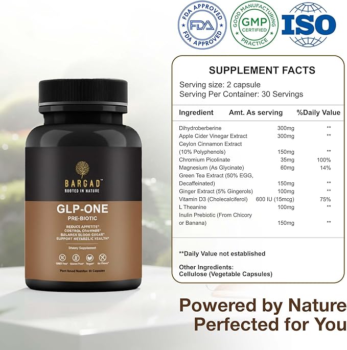 Bargad GLP-ONE Supplement Support GLP Active Natural Formula Support Natural GLP-one Levels and Promote Gut Health