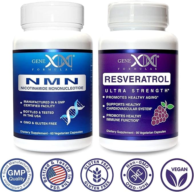 Genex Formulas NMN and Resveratrol Dynamic Duo Supplements | 250mg NAD+ Precursor and Ultra Strength 1500mg Resveratrol w/BioPerine for Healthy Aging Support