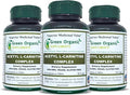 Green Organic Supplements Acetyl L-Carnitine Carnitine ALC High Absorbable Non-GMO Gluten-Free (Pack of 3)