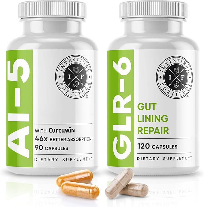 Intestinal Fortitude AI-5 &amp GLR-6 Digestive Health Supplement Bundle w/Glutamine Turmeric Curcumin for Gut Health Capsule Supplement &amp Support Digestive Health Non-GMO Dairy Free - 30-Day