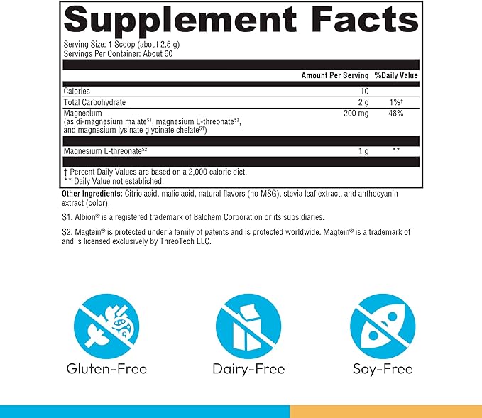 XYMOGEN OptiMag Neuro - Brain Health &amp Relaxation Support - Magnesium Glycinate &amp L-Threonate - Chelated Magnesium Powder - Mixed Berry Flavor - 5.29 Oz
