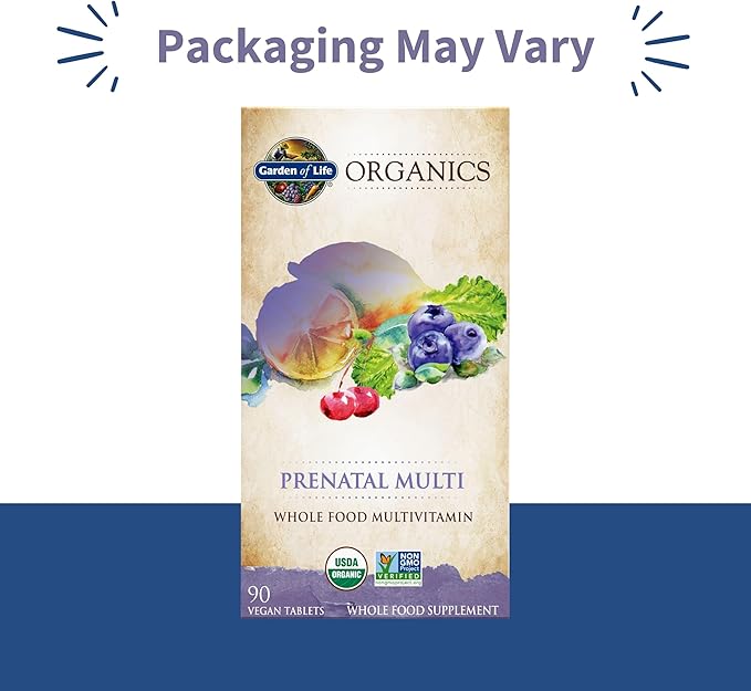 Garden of Life Organics Prenatal Multivitamin with Folate B6 B12 D3 &amp Iron – Prenatal Vitamins for Women with Energy Metabolism Support for Healthy Fetal Development Non-GMO Vegan 30 Serving