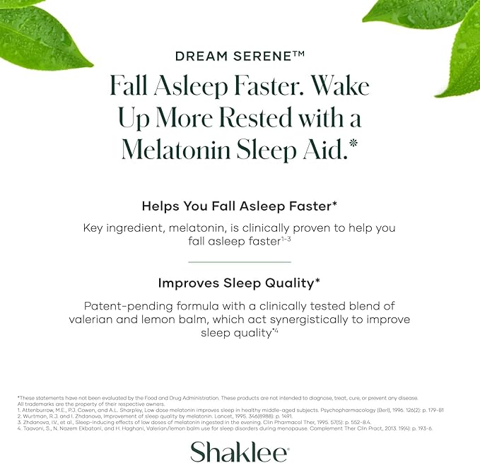Shaklee - Dream Serene™ Melatonin Sleep Aid - Fall Asleep Faster Wake Up Refreshed - with Melatonin Valerian Lemon Balm L-Theanine - for Ultimate Beauty Sleep - 30 Softgels
