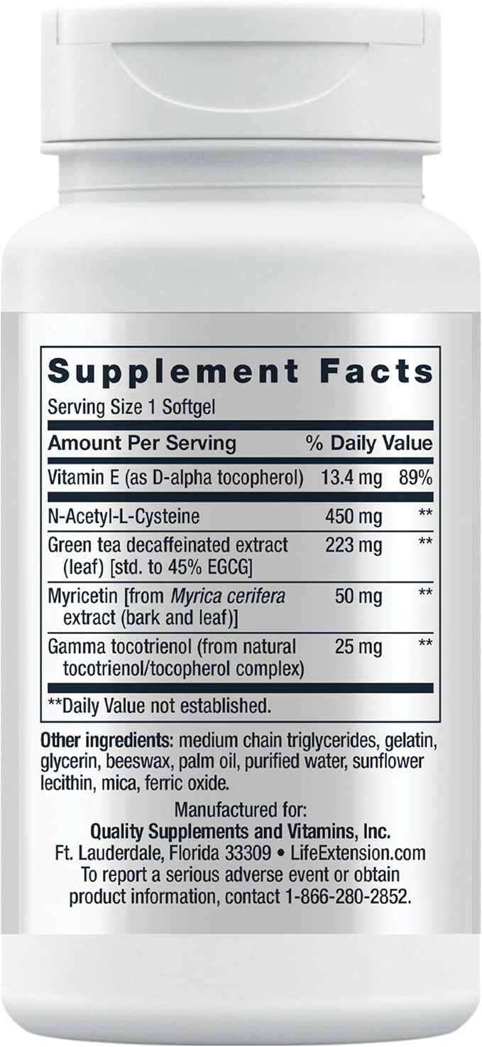 Life Extension GEROPROTECT® Ageless Cell™ Cellular Health Healthy Aging Vitamin E N-Acetyl-L-cysteine Green Tea Extract myricetin Gluten Free Non-GMO 30 softgels