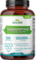 Zazzee Delayed Release Serrapeptase 120000 SPU per Capsule 120 Vegan Capsules 4 Month Supply Extra Strength Potent and Concentrated Systemic Enzymes 100% Vegetarian All-Natural and Non-GMO