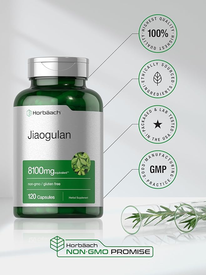 Horbäach Jiaogulan Capsules | 120 Count | Gynostemma Pentaphyllum Herbal Extract | Stamina and Endurance Supplement | Non-GMO Gluten Free