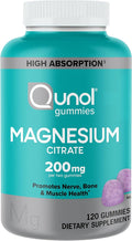 Qunol Magnesium Gummies for Adults 200mg Elemental Magnesium (from 1750mg Magnesium Citrate) High Absorption Magnesium Supplement Supports Nerve Bone and Muscle Health Vegetarian 120 Count