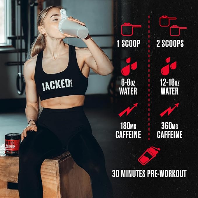 Jacked Factory Nitrosurge Shred Thermogenic Pre-Workout in Blueberry Lemonade &amp BCAA in Fruit Punch for Body Recomposition Muscle Building and Recovery