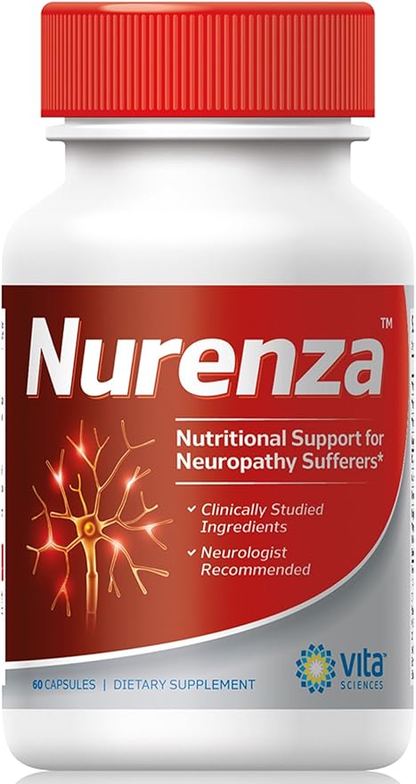 Vita Sciences Nurenza Neuropathy Relief Supplement 40x Strength Natural R-ALA Form for Nerve Health Fast Repair w/Vitamins Antioxidants Revitalizing Feet Hands Legs and Toes. 60 Ct.
