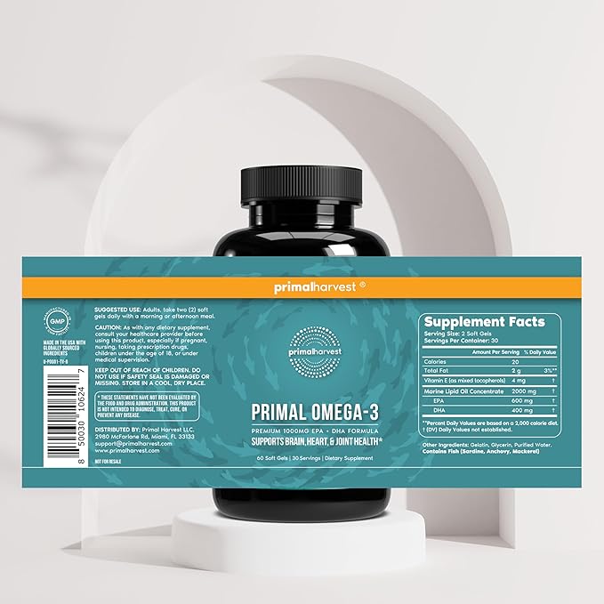 Primal Harvest Mind Fuel &amp Omega 3 Supplements for Women and Men Fish Oil Capsules and Mind Fuel Brain Booster Pills Bundle