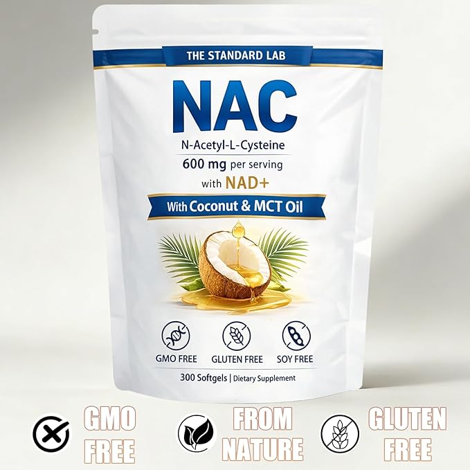 The Standard Lab NAC 600mg with NAD+ Daily Complex N-Acetyl Cysteine Supplement Capsules Antioxidant Support Formula Vegan Non-GMO Gluten Free 300 Softgels