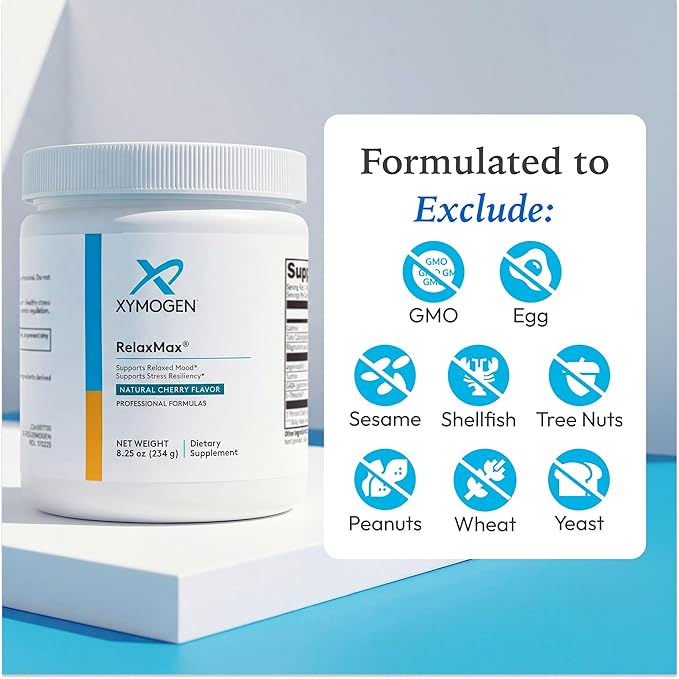 XYMOGEN RelaxMax Drink Mix - Promotes Relaxation Stress Resiliency + Hormone Support - Magnesium Powder with Myo-Inositol GABA L-Theanine - Cherry Flavor Mood Support Supplement (8.25 oz)