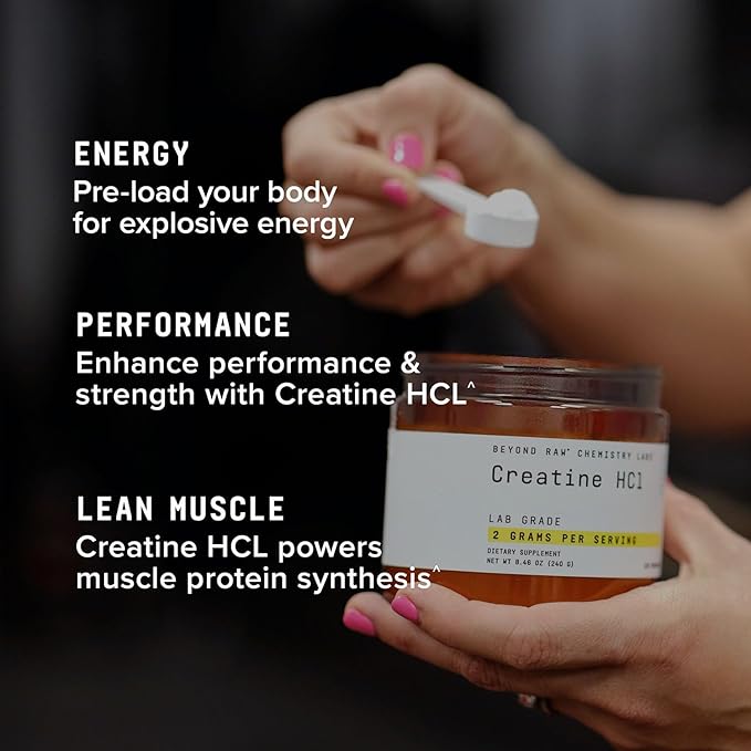 BEYOND RAW Creatine HCl Powder Science Backed Lab Grade Creatine for Women &amp Men Muscle Strength Energy Production Athletic Performance Cognitive Support Cellular Hydration 60 Servings