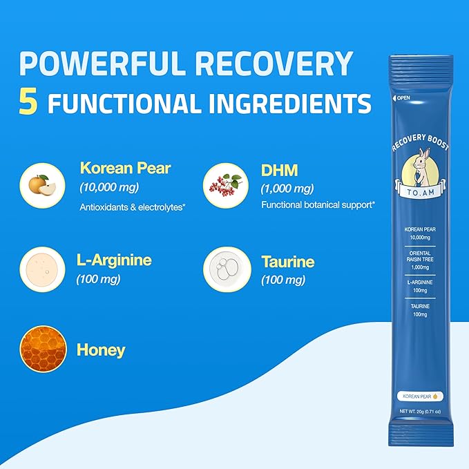 TO. AM Recovery Boost Jelly Sticks Enjoy Before or After a Night Out | Korean Pear + DHM + Electrolytes | Weekend Wellness Essential10 Sticks