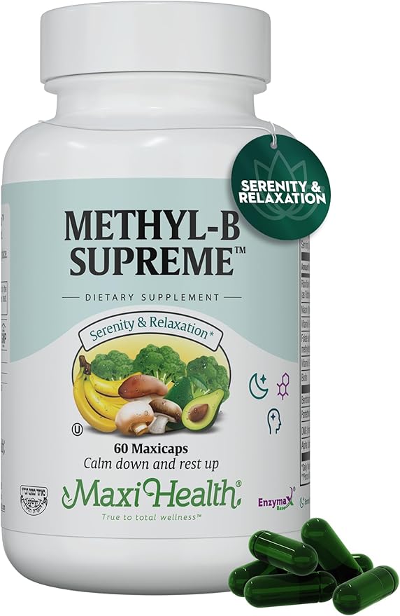 Stress B Complex Vitamins – Methyl-B Supreme with Methylated B12 B6 Folate &amp Biotin – Calm Energy &amp Relaxation Support – Kosher Vegan 60 Capsules