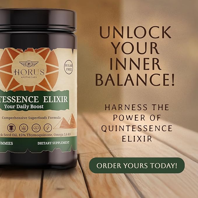 Horus Quintessence Elixir Black Seed Oil Gummies – Cold-Pressed Bee Pollen Date Palm Extract – Immune &amp Vitality Support – Sugar-Free – Made in USA – 90 Count