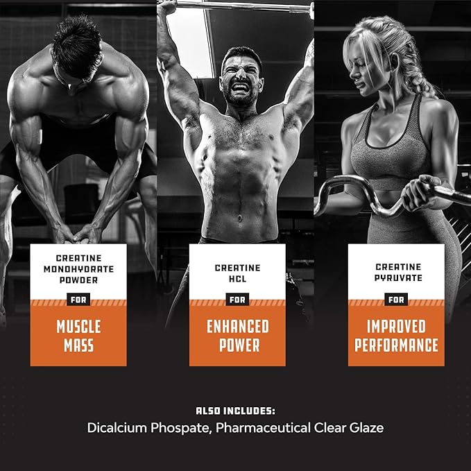 Bundle of Tri Phase Creatine Pills 5g and Extra Strength Test Booster for Men - Muscle Mass Gainer and Muscle Recovery Creatine HCL Pyruvate - Natural Energy Supplement with Horny Goat Weed