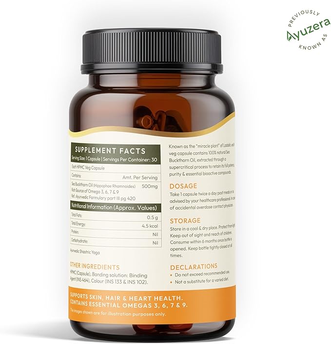 Himalayan Sea Buckthorn Berry Oil | 500mg 90 Softgels Vegan Capsules | Rich in Omega 3 6 7 &amp 9 (Pack of 3)