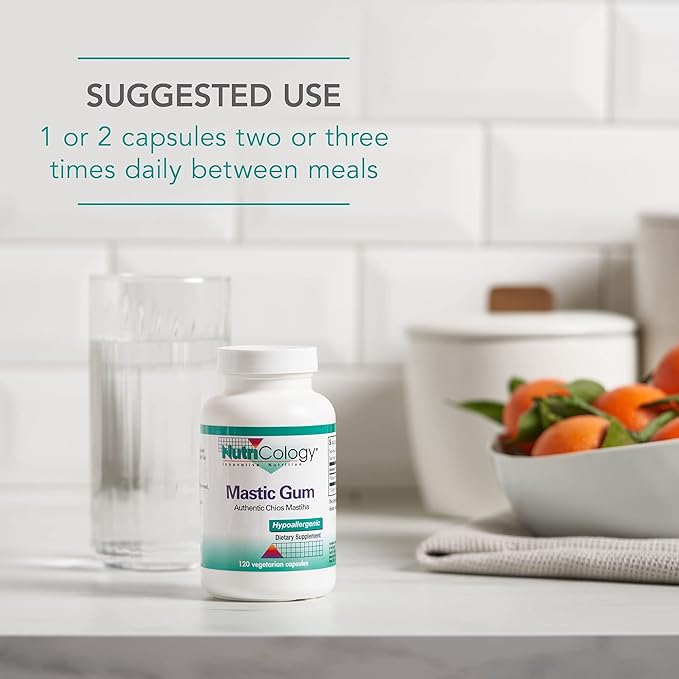 Allergy Research Group NutriCology Mastic Gum - Supports Digestive Comfort - Delivers 1000 mg Chios Mastic Gum Resin per Serving - Vegetarian &amp Hypoallergenic - 60 Servings - 120 Capsules