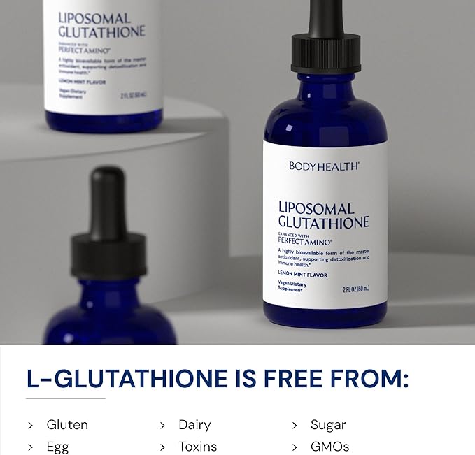 BodyHealth Liposomal L-Glutathione 100 mg – Lemon Mint Flavor | Supports Detox Liver &amp Immune Health | Vegan Non-GMO Gluten-Free - 2 FL OZ (60 mL)