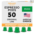 Grano Milano Brasile Coffee Capsules - 50 Aluminum Coffee Pods Compatible with Nespresso Original line100% Arabica Medium Roast - Intensity 7/12 Made in Italy