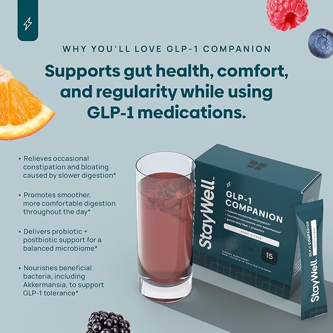 GLP-1 Constipation Support | Digestive Gut Discomfort GLP Symptom Relief | Akkermansia Probiotic Prebiotic Microbiome Support for Digestive Balance Regularity &amp Bloating Relief - Berry Citrus