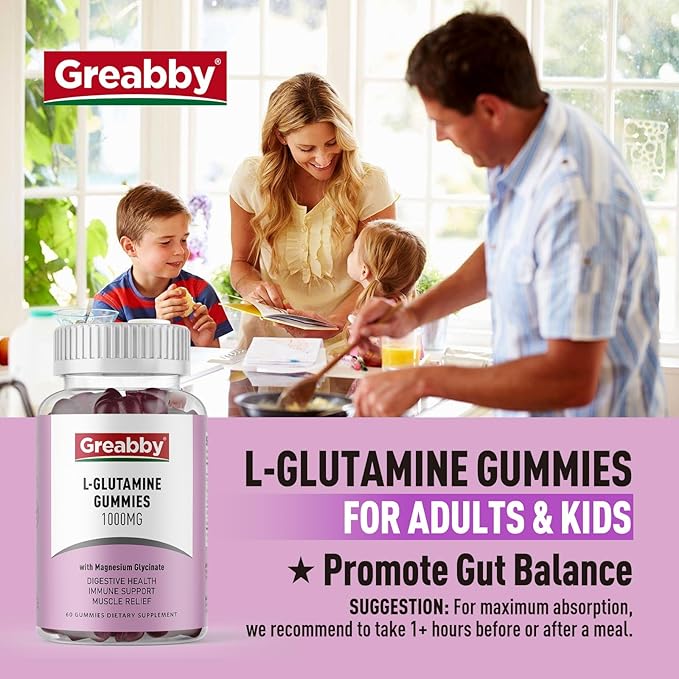 L Glutamine 1000mg Gummies - Muscle Relief &amp Immune Support Amino Acid Supplement with Magnesium Glycinate Vegan &amp Non-GMO Gluten Free (60 Count)