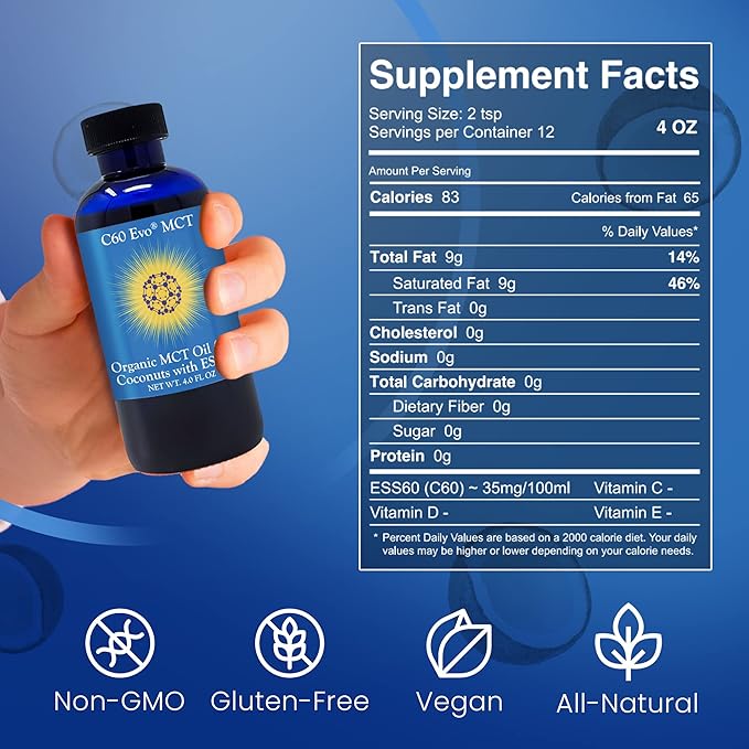 MCT Oil from Coconuts with C60 ESS60 Immune Support Sleep Aid Rich in Antioxidants Flexibility and Joint Support Supplement Promotes MCT Wellness for Energy Boost (4 oz)