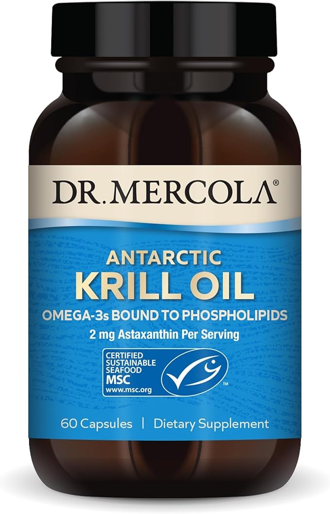 Dr. Mercola Antarctic Krill Oil - 1000 mg - Omega-3 Supplement with EPA &amp DHA - Supports Brain Heart Joint &amp Immune Health - GMO-Free Gluten-Free &amp Soy-Free - 60 Capsules (30 Servings)